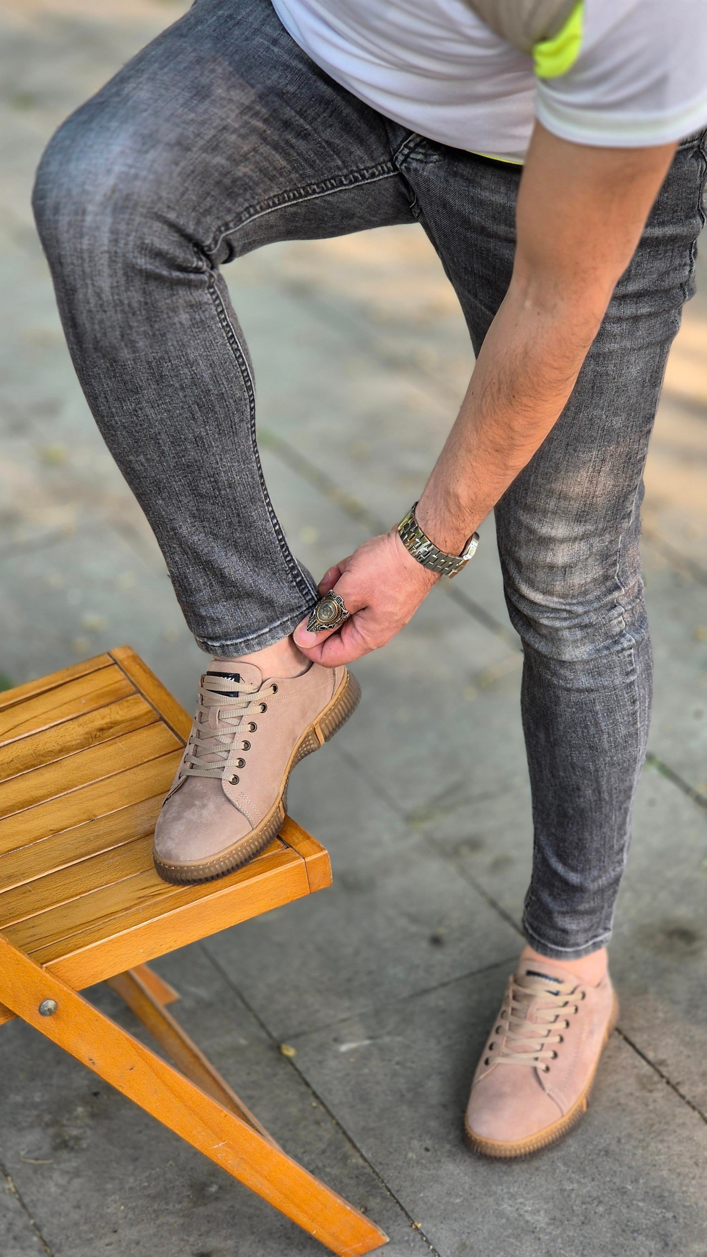 Hnt 00806 Kum Nubuk Sneakers İçi Dışı Hakiki Deri  Erkek Ayakkabısı