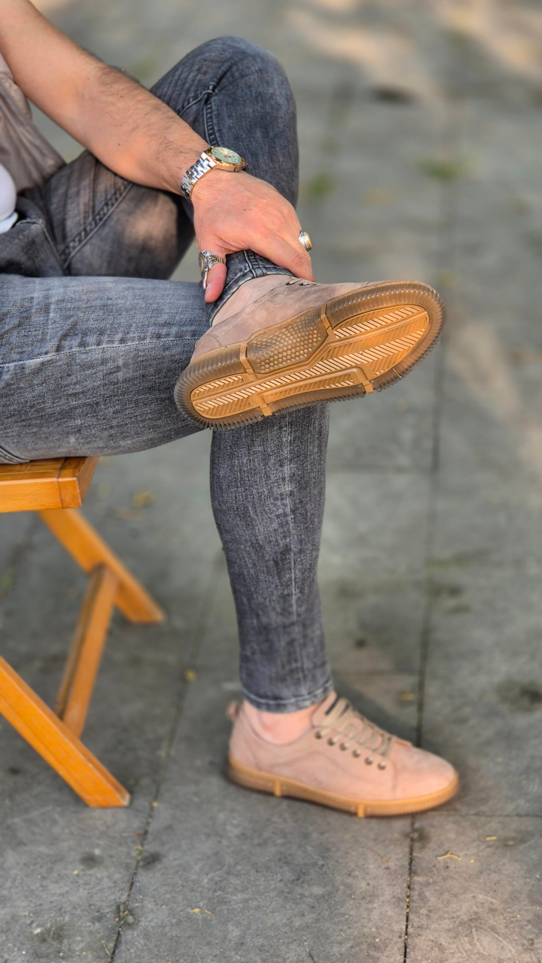 Hnt 00806 Kum Nubuk Sneakers İçi Dışı Hakiki Deri  Erkek Ayakkabısı