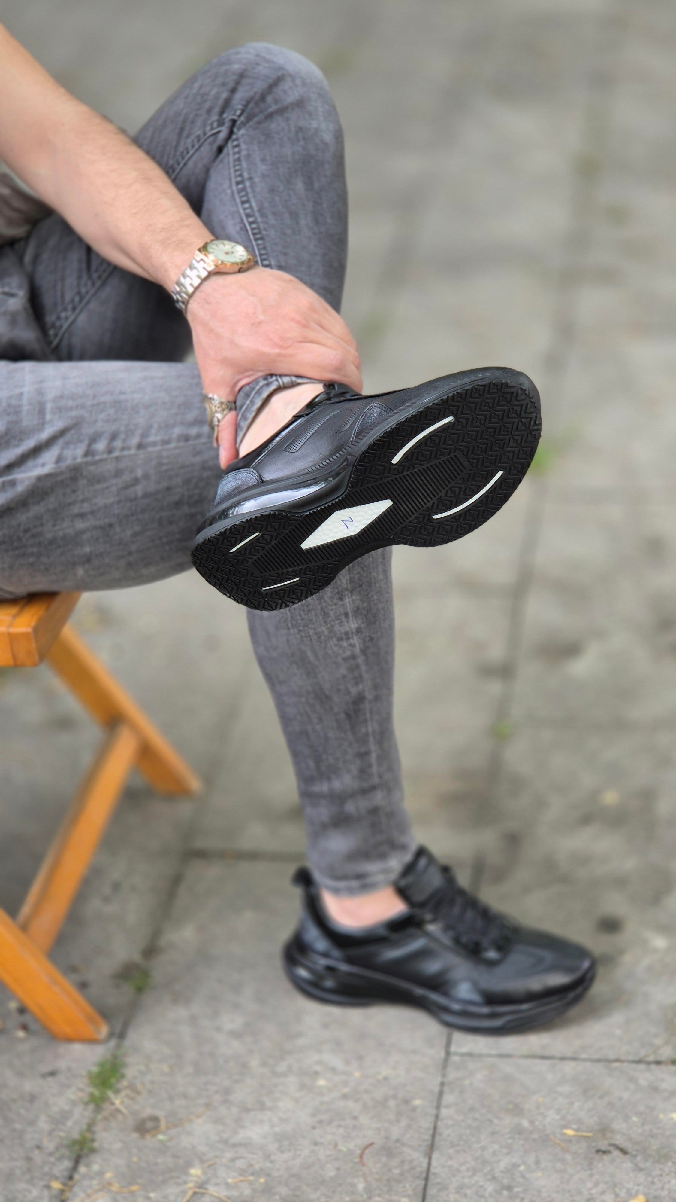 Hnt 4040  İthal Taban  Balon  Siyah Deri  Erkek  Sneakers Ayakkabısı