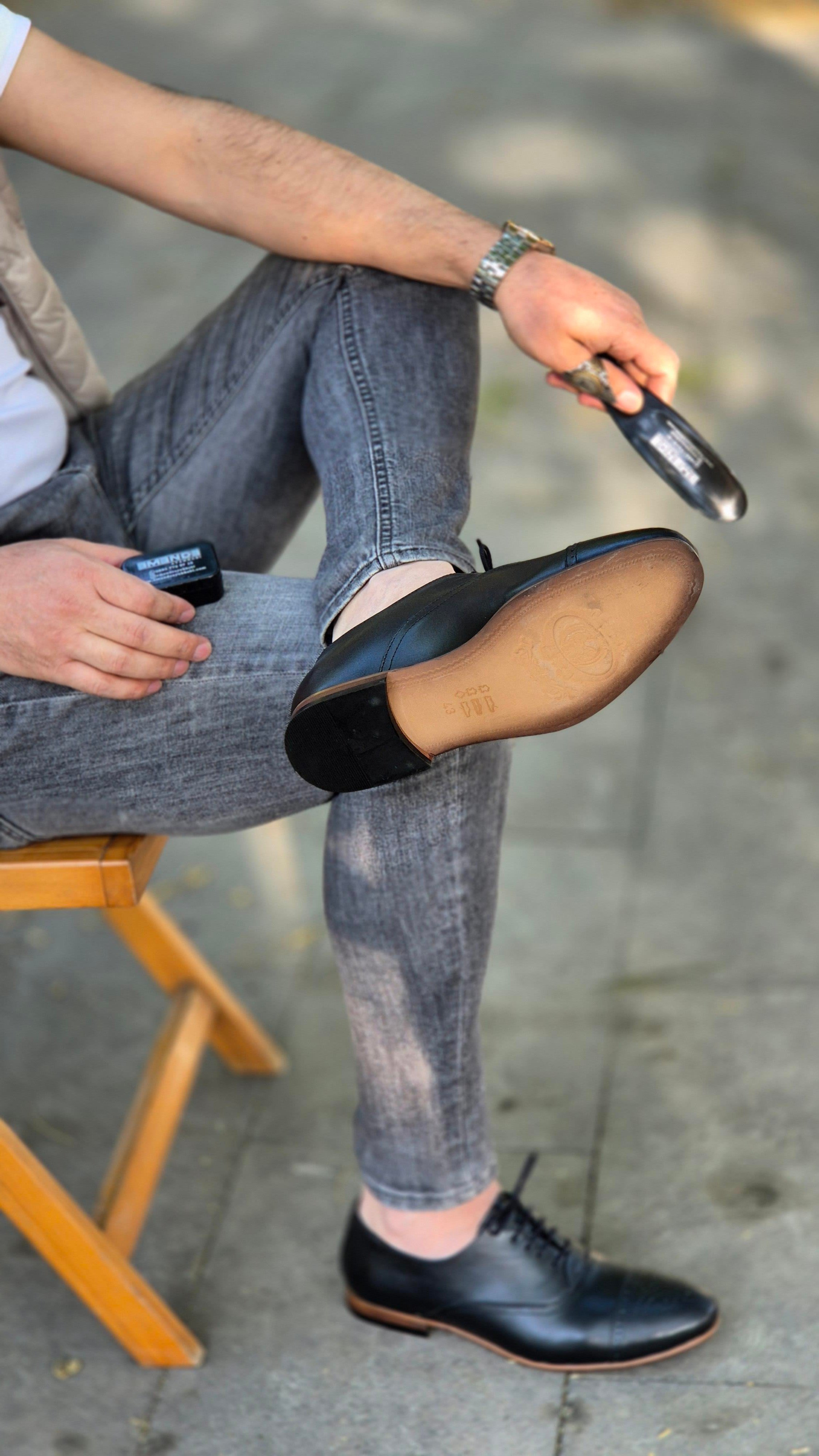 Hnt 4545 Emende Siyah Deri Klasik Erkek Microlight Taban Ayakkabı