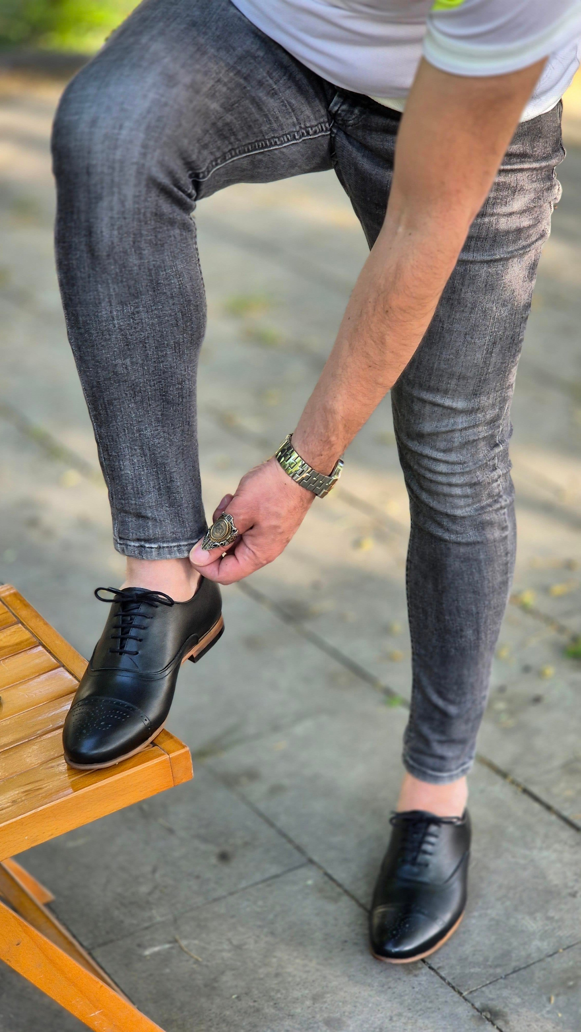 Hnt 4545 Emende Siyah Deri Klasik Erkek Microlight Taban Ayakkabı