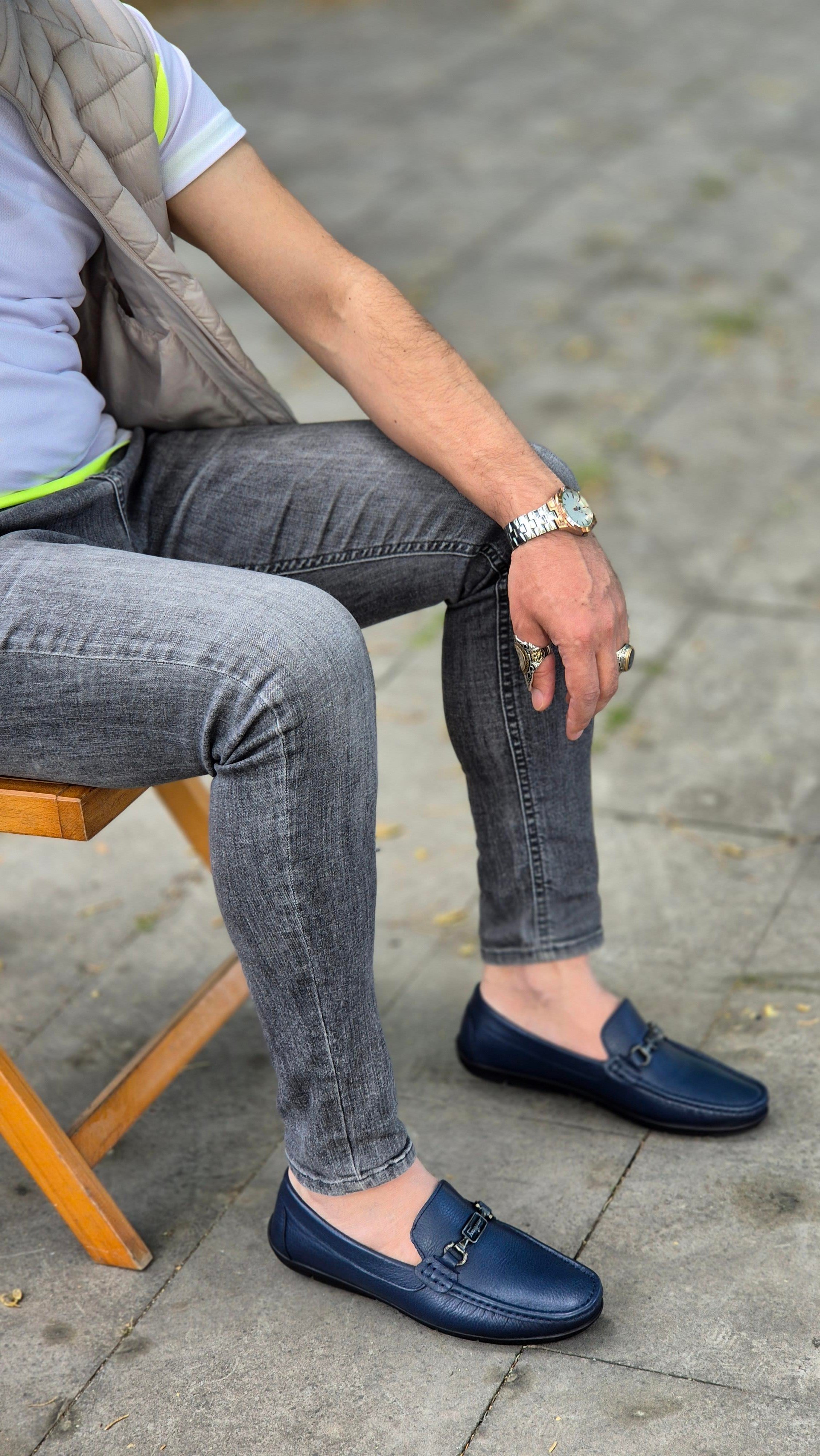 MRD 090  Loafer Tokalı Hakiki Deri Yumşak Lacivert Rok Erkek Ayakkabısı