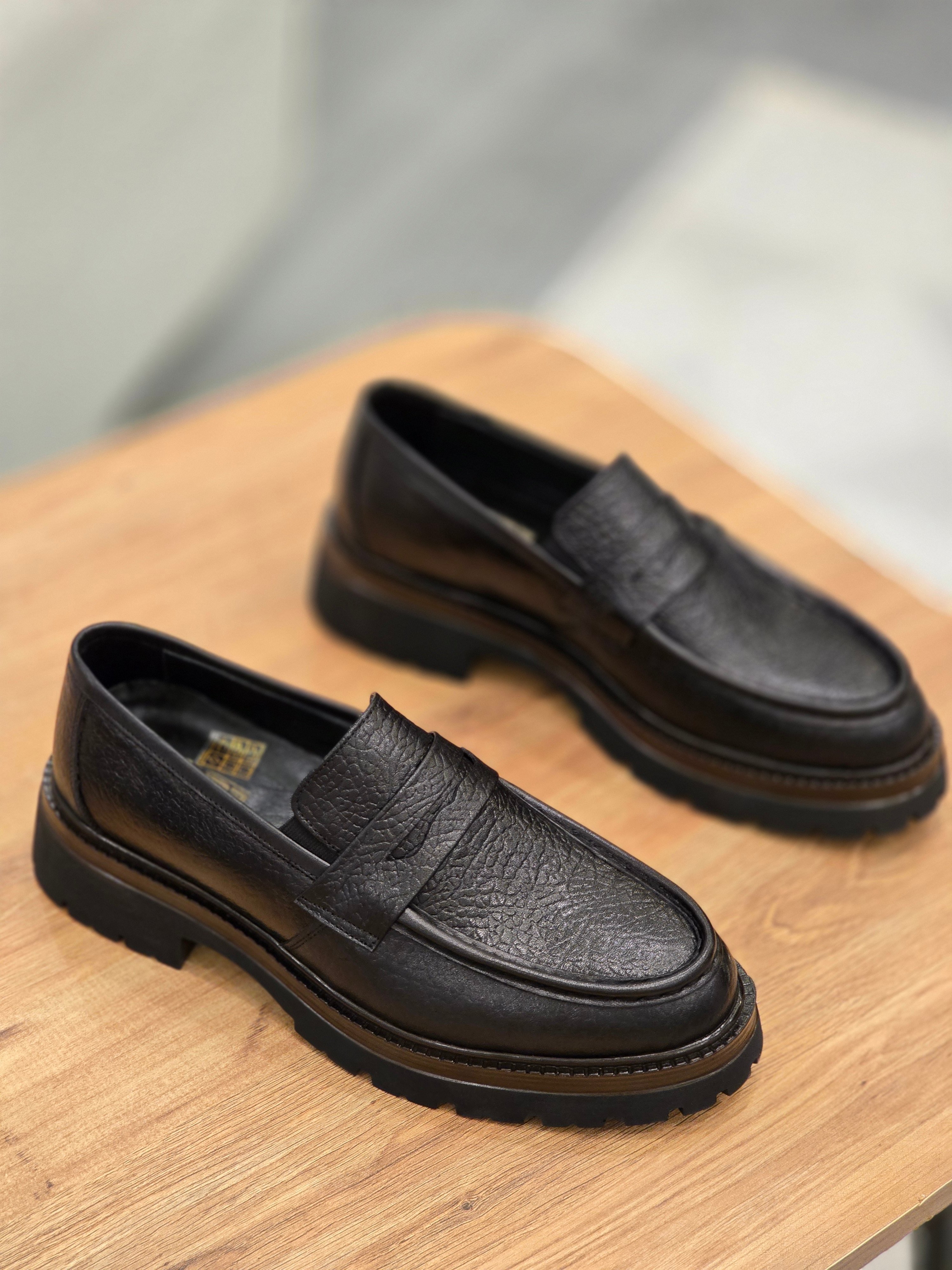 Mrd 2032  Siyah Loafer  İçi Dışı Hakiki Deri Klasik   Erkek Ayakkabısı