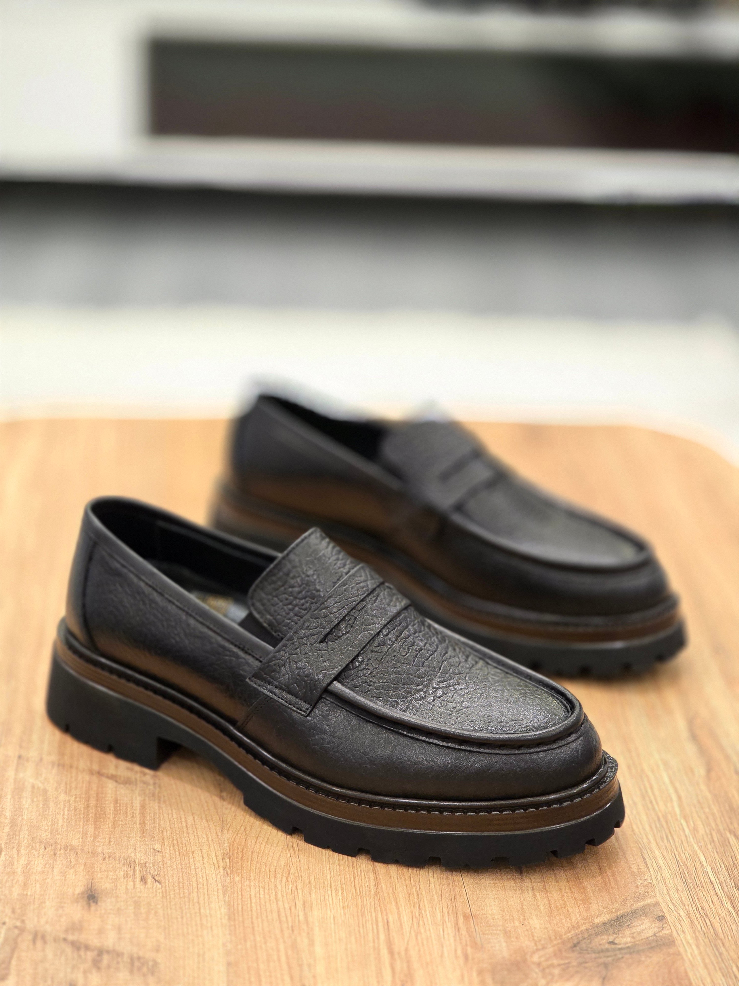 Mrd 2032  Siyah Loafer  İçi Dışı Hakiki Deri Klasik   Erkek Ayakkabısı