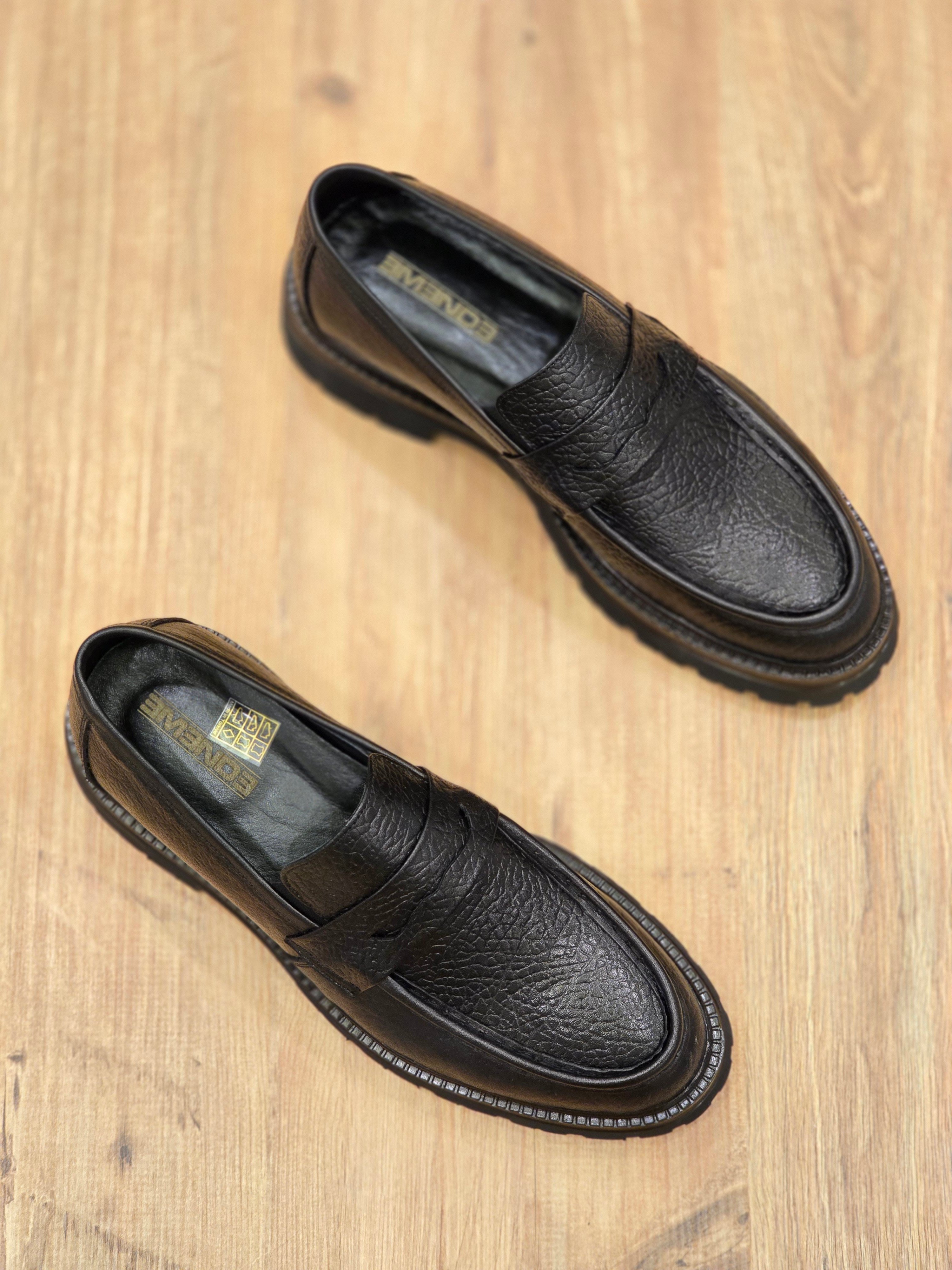 Mrd 2032  Siyah Loafer  İçi Dışı Hakiki Deri Klasik   Erkek Ayakkabısı