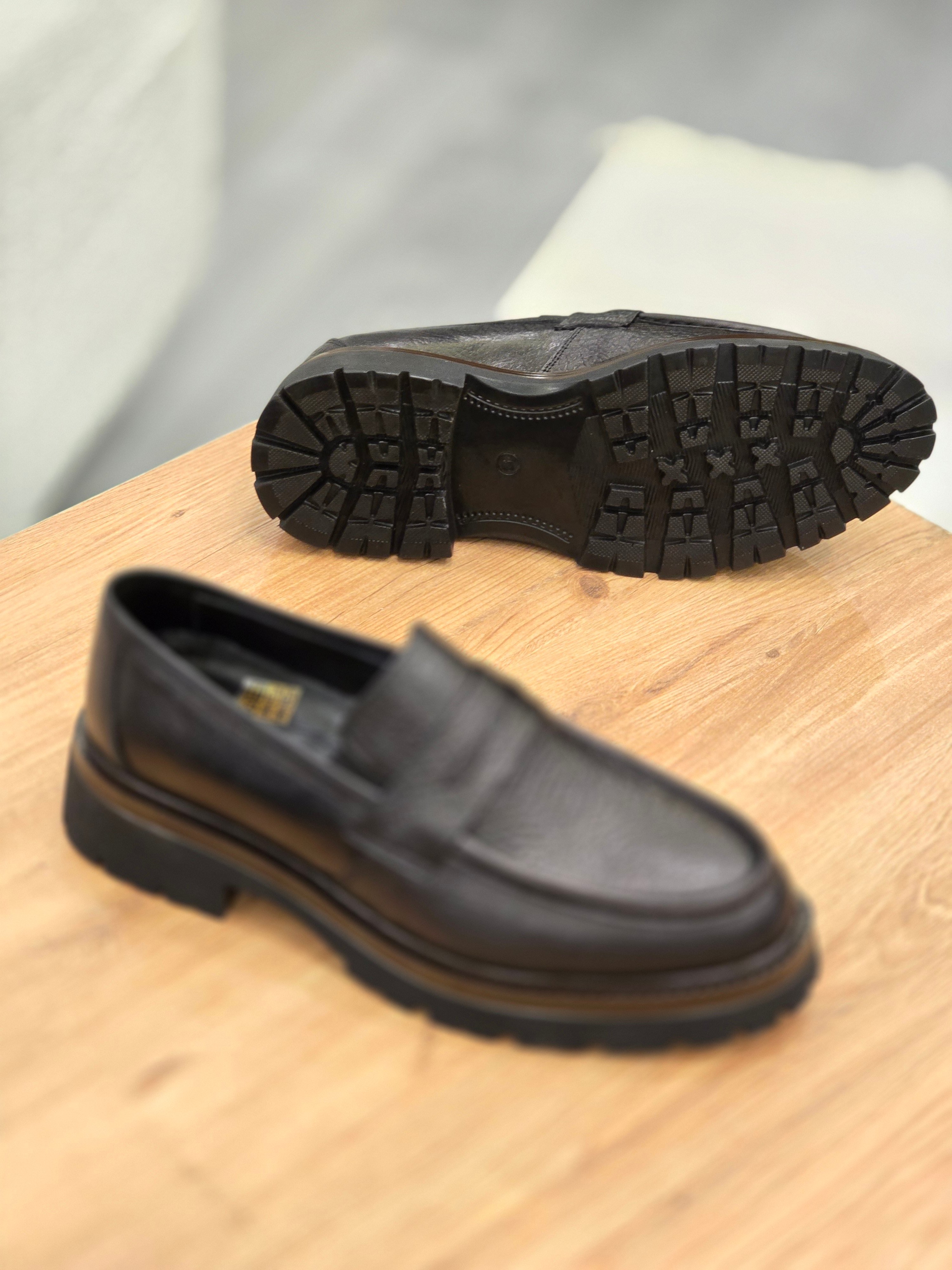 Mrd 2032  Siyah Loafer  İçi Dışı Hakiki Deri Klasik   Erkek Ayakkabısı