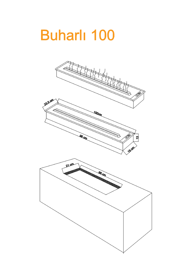 Eco 3D Water Vapor Fireplace - 70 Cm - 9 Size