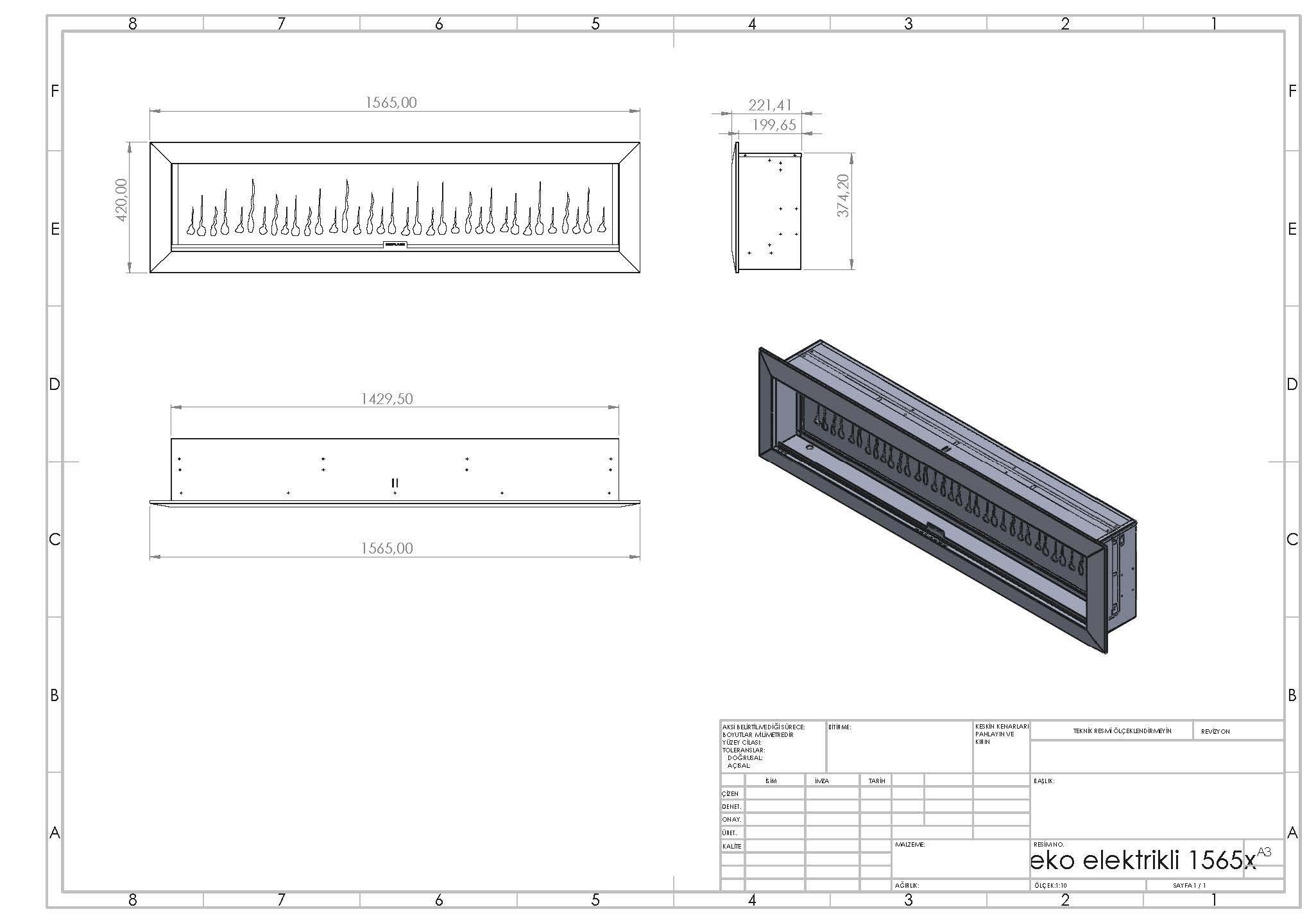 Korcam 160 Wall Mounted Electric Fireplace Insert without Heater