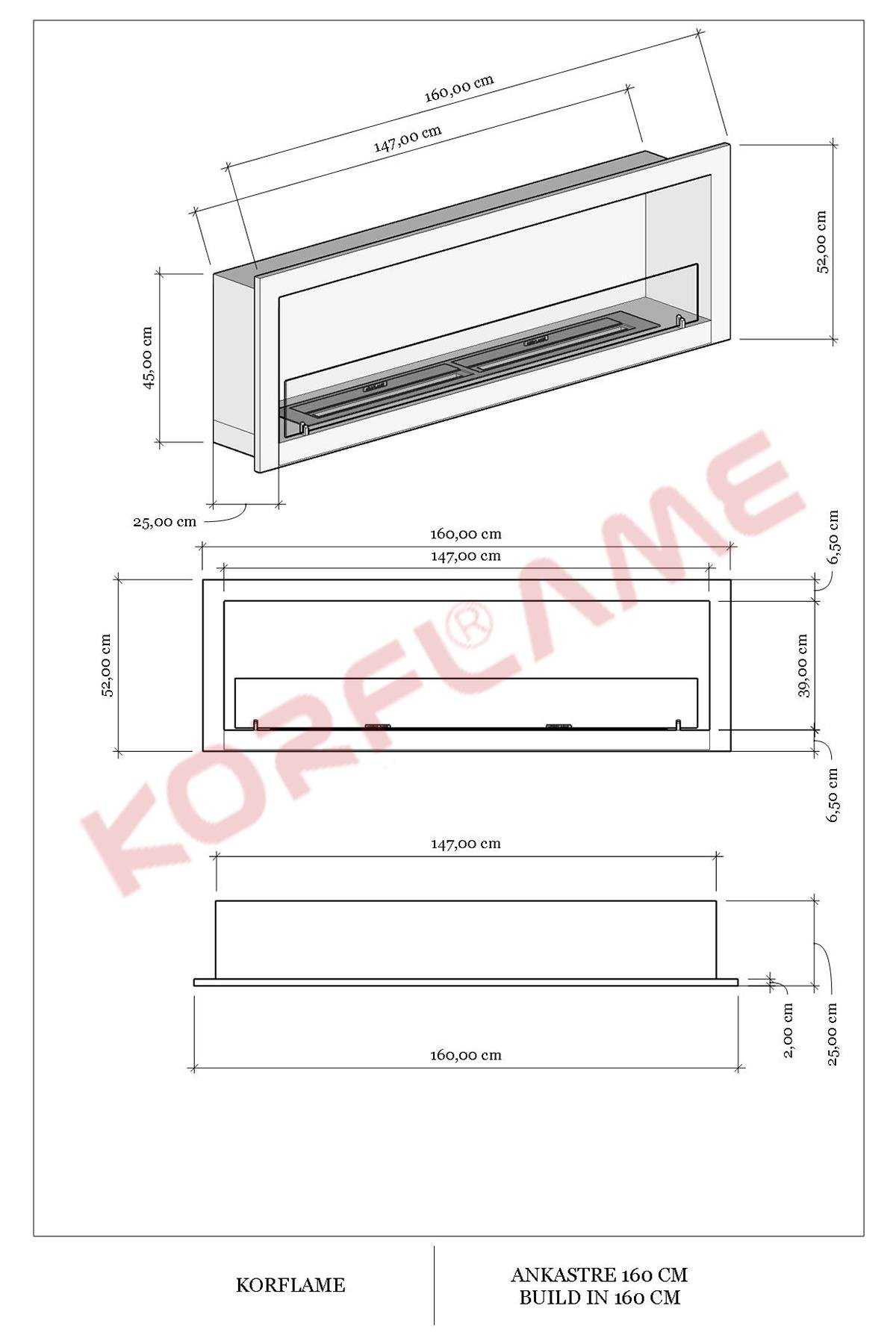 Korflame Ankastre 160 Cm Bioetanol Şömine