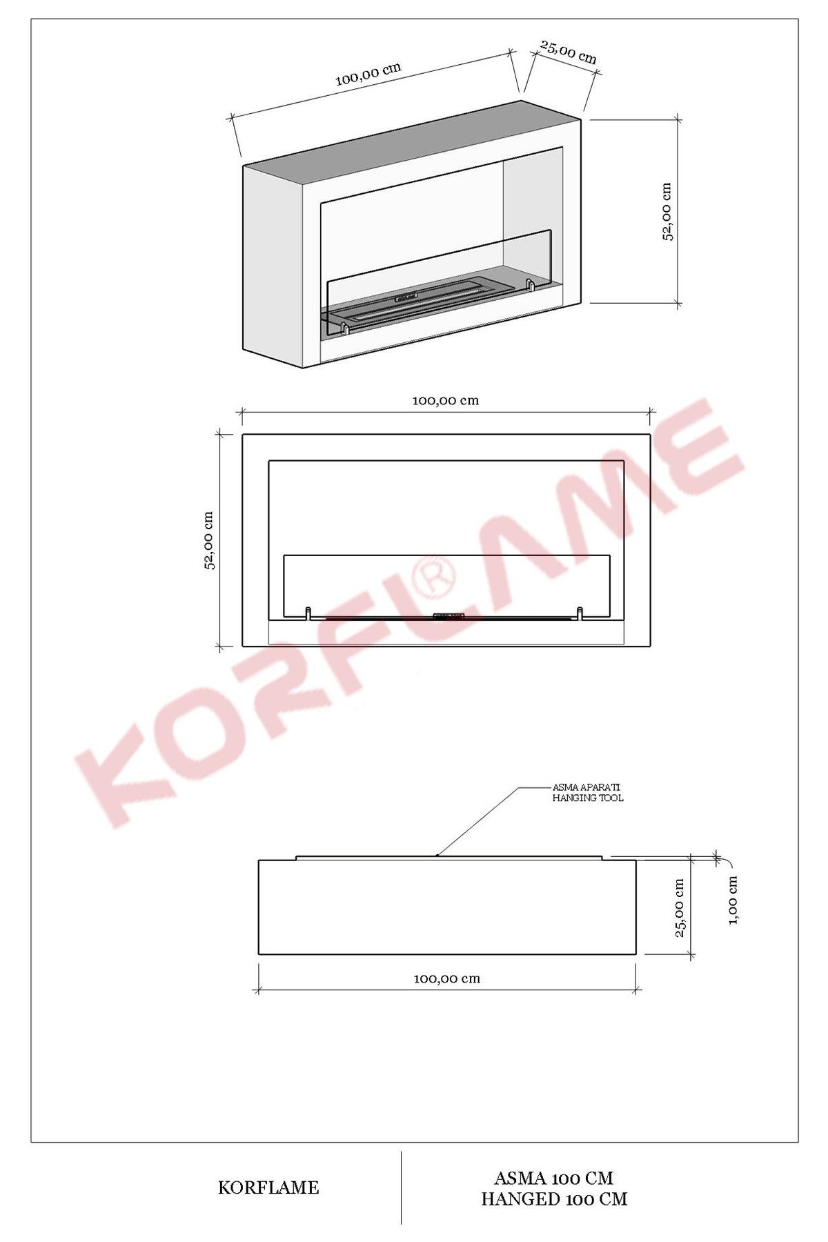 Korflame Asma 100 Cm Bioetanol Şömine
