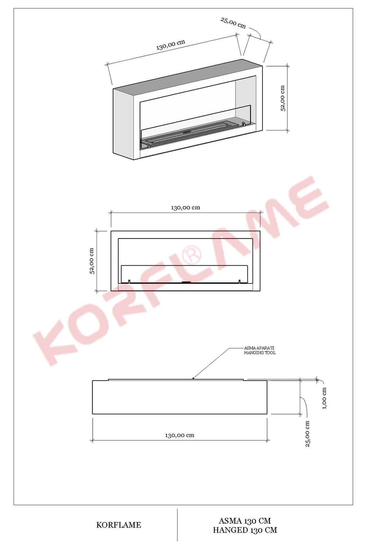 Korflame Asma 130 Cm Bioetanol Şömine