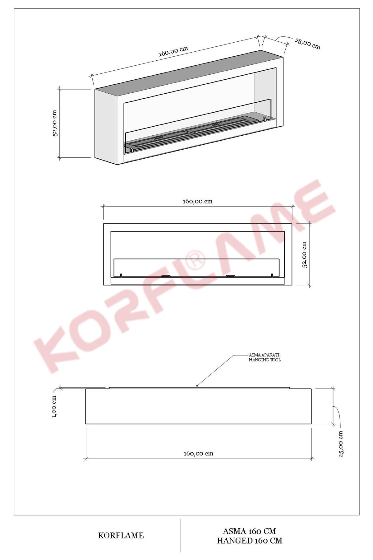 Korflame Asma 160 Cm Bioetanol Şömine