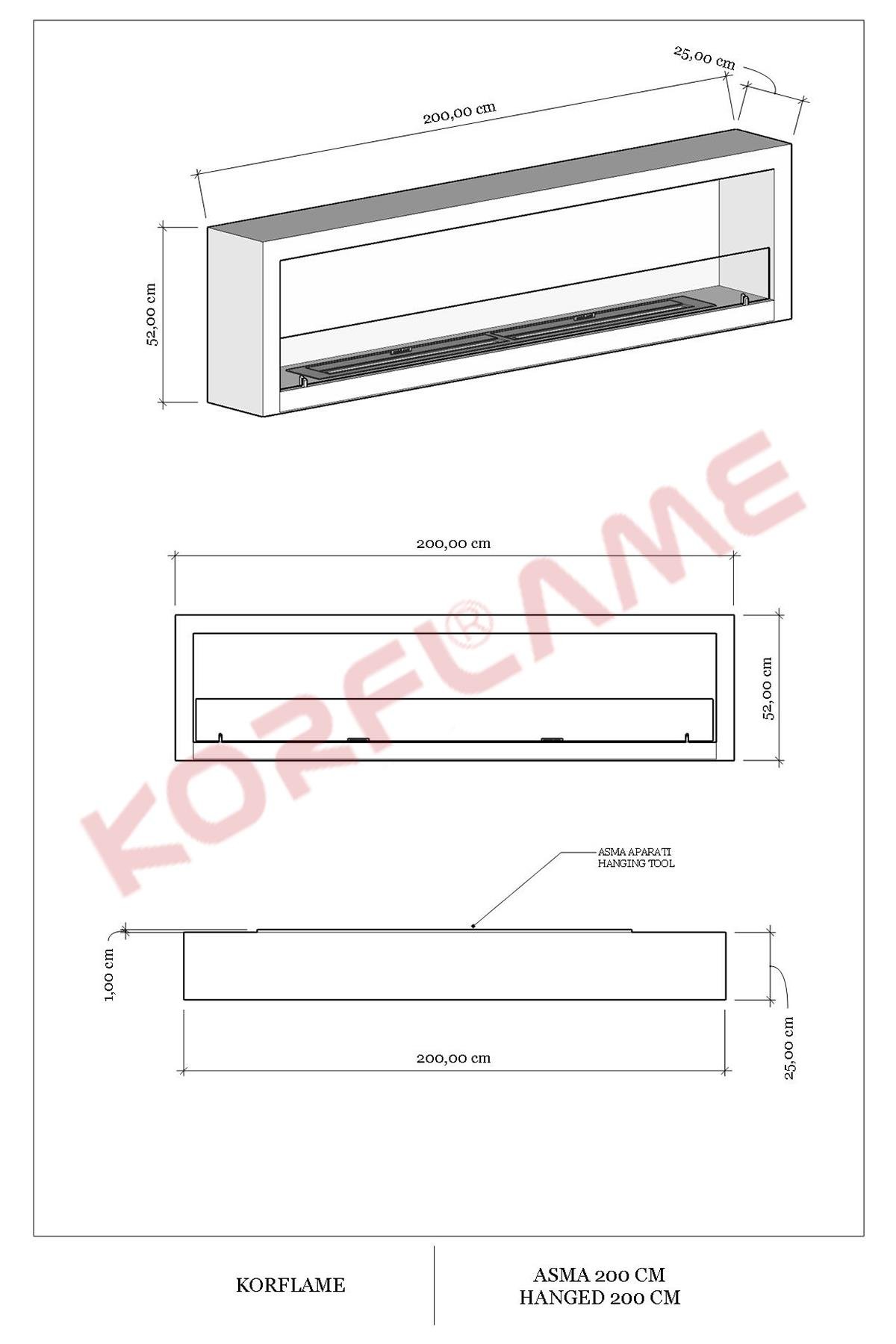 Korflame Asma 200 Cm Bioetanol Şömine