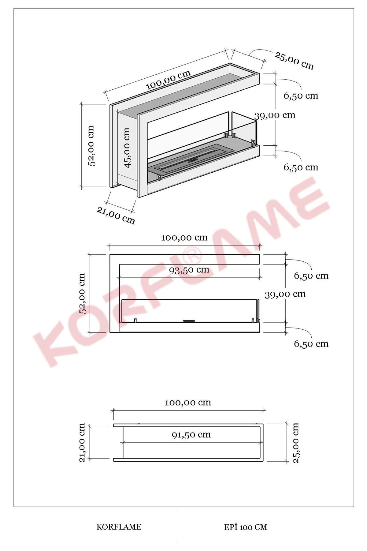 Korflame Epi 100 Cm Bioetanol Şömine