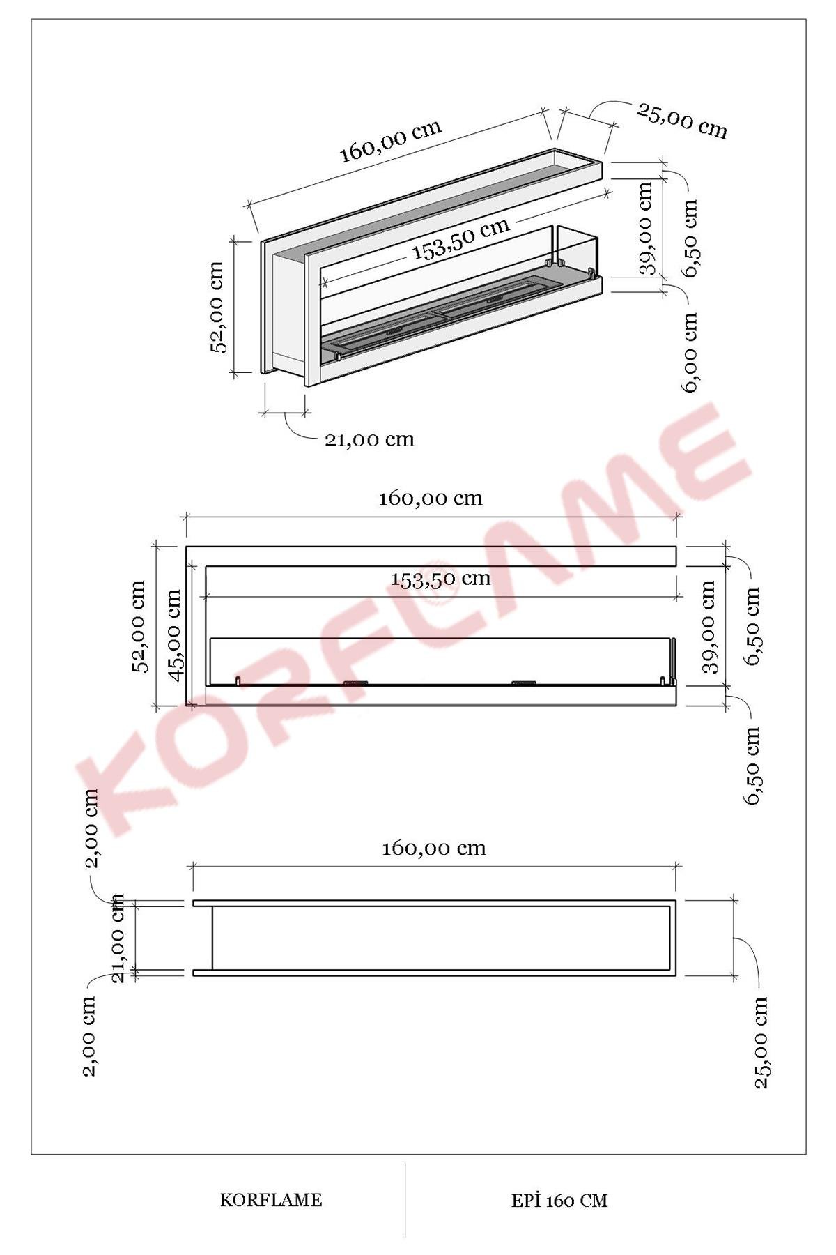 Korflame Epi 160 Cm Bioetanol Şömine