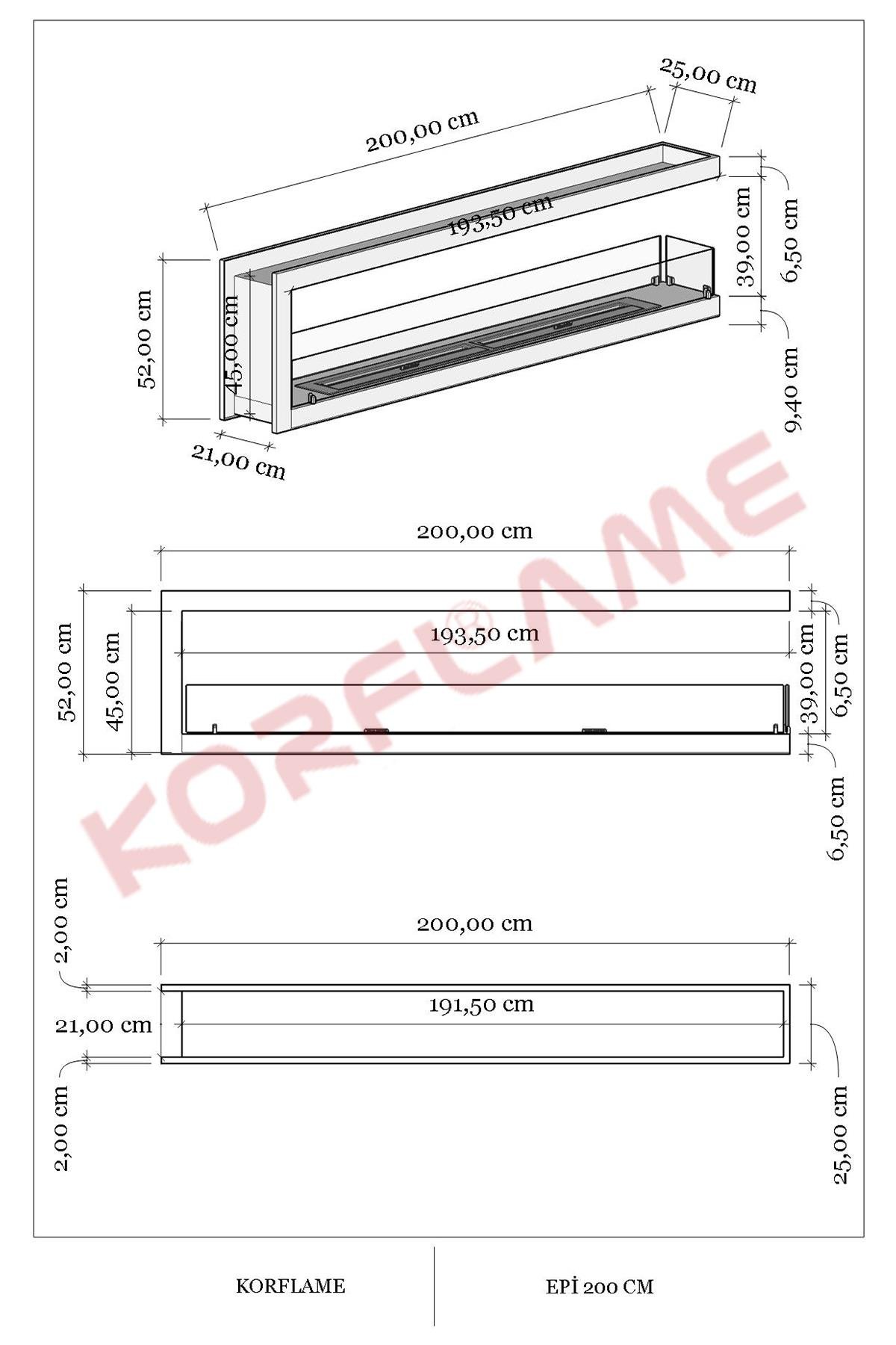 Korflame Epi 200 Cm Bioetanol Şömine