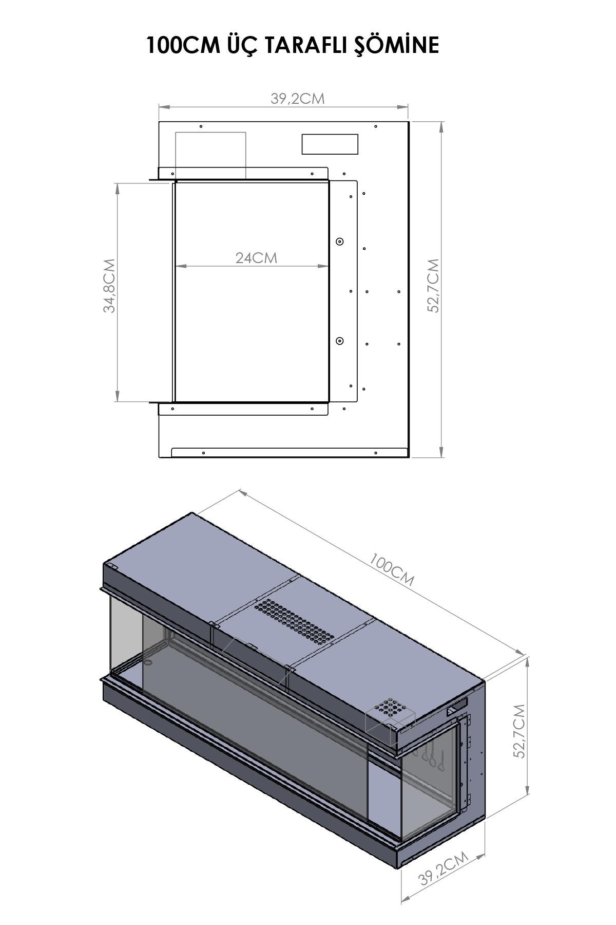 Korvista - 100 cm Üç Açık Şömine