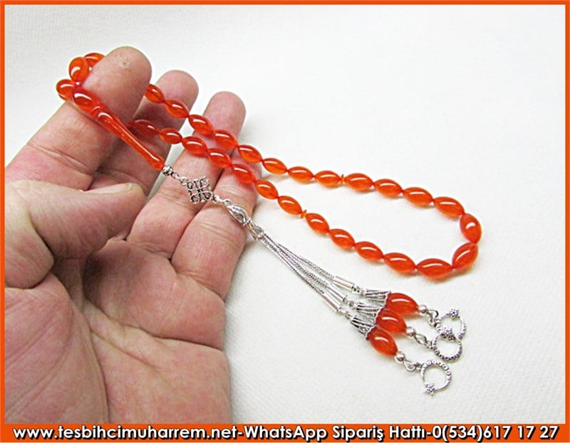 Gümüş Püsküllü Enternasyonal Turuncu Ateş Kehribar Tesbih 6,5*12 mm O La La 