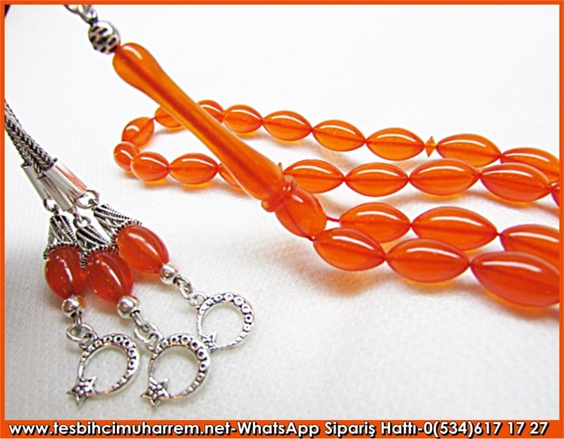  Gümüş Püsküllü Enternasyonal Turuncu Ateş Kehribar Tesbih 6,5*12 mm O La La 