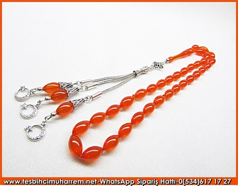  Gümüş Püsküllü Enternasyonal Turuncu Ateş Kehribar Tesbih 6,5*12 mm O La La 