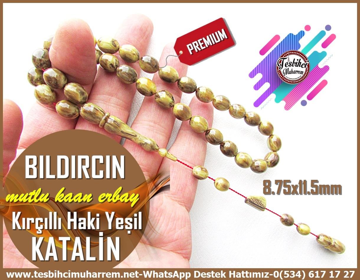Katalin Ve Bağa TesbihlerTM13697 Mutlu Kaan Erbay Usta Tornası Tespih | Altın İmzalı, Katalin, Premium İşçilik, Beyzi Kesim, Haki Yeşil, 