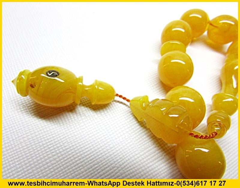  Sarı Damarlı Maskot 17 Habbe Efe Bileklik Sığırcık Kesim Sıkma Kehribar Tesbih Canım