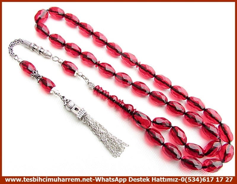 Ateş Kırmızı Ton TesbihlerTM11560 Tesbih Ateş Kehribar Kristal Kesim Kırmızı Fasetalı Uzun Kamçılı Adam Tesbih Ateş Kehribar Kristal Kesim Kırmızı Fasetalı Uzun Kamçılı Adam