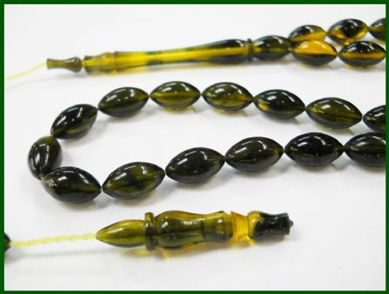 6.5X11.5 mm HAYDAR PAŞA HARELİ YEŞİL SIKMA KEHRİBAR TESBİH