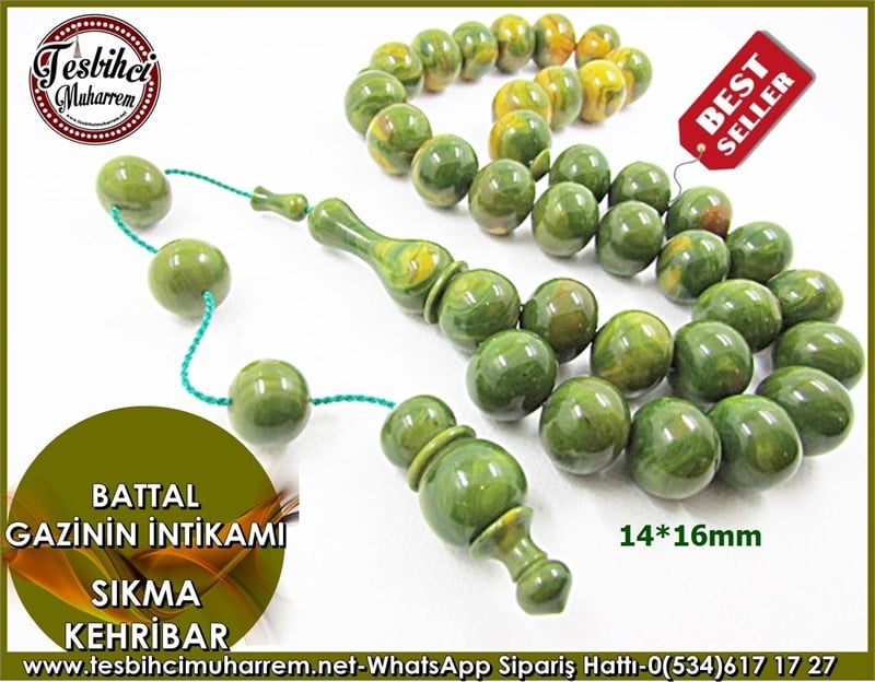 Sıkma Kehribar Tesbih 14*16 mm Battal Gazinin İntikamı 
