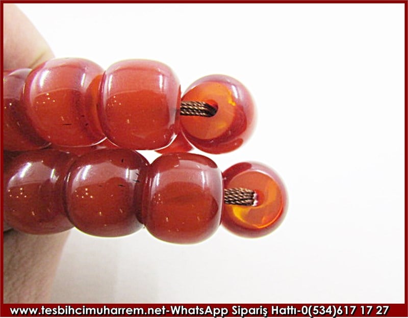 Antika Osmanlı Sıkma Kehribar Tesbih 14*16,5 mm Sürmeli Tesbih-Ül Baddar