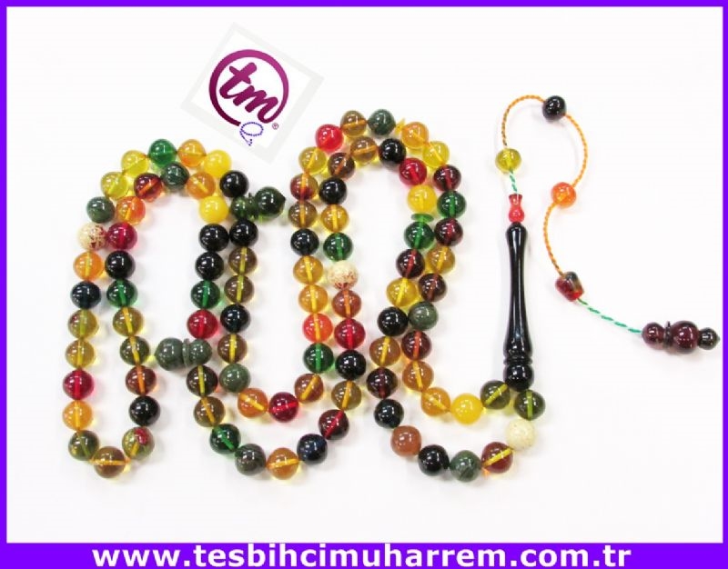 KEHRİBAR TESBİH 9x9.5 mm 99 luk RENKLİ TEŞEVVÜŞ SIKMA TESBİHAT