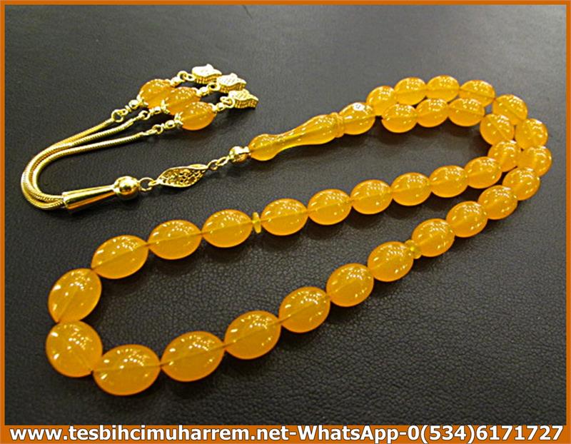 SIKMA KEHRİBAR TESBİH 7,5*10 mm ALTIN PÜSKÜLLÜ KARTAL AĞA