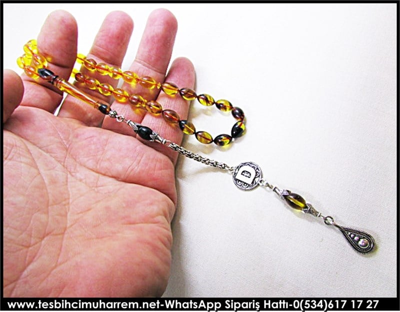 Ateş Kehribar Tesbih 6,5*10,5 mm İsminize Özel Harfli Cevapsız Çınlama
