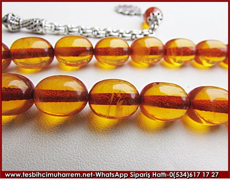 Sıkma Kehribar Tesbih 9,5*11,5 mm Eski Usül Kök Türük