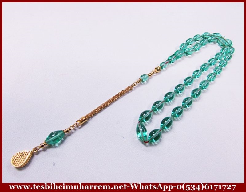 ZAR KEHRİBAR TESBİH 6x11 mm ALTIN KOZALI BABİEL