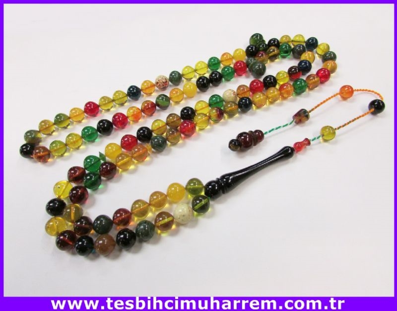 KEHRİBAR TESBİH 9x9.5 mm 99 luk RENKLİ TEŞEVVÜŞ SIKMA TESBİHAT