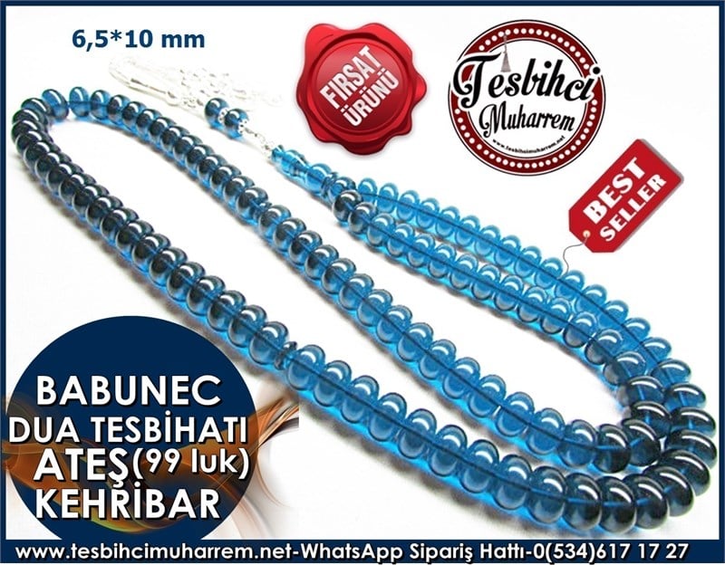 99 luk Ateş Kehribar Tesbih 6,5*10 mm Babunec Dua Tesbihatı 