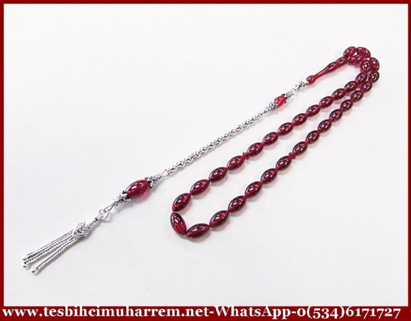 ATEŞ KEHRİBAR TESBİH 6x10 mm KAN KIRMIZISI GİBİLİ
