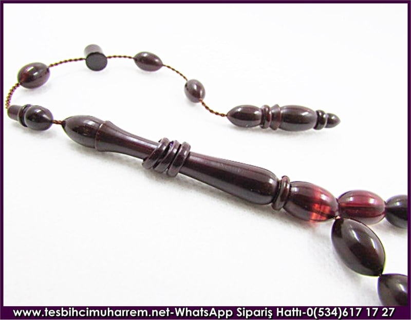 Sıkma Kehribar Tesbih 8*12,5 mm Mor Güllerin Kokusuna