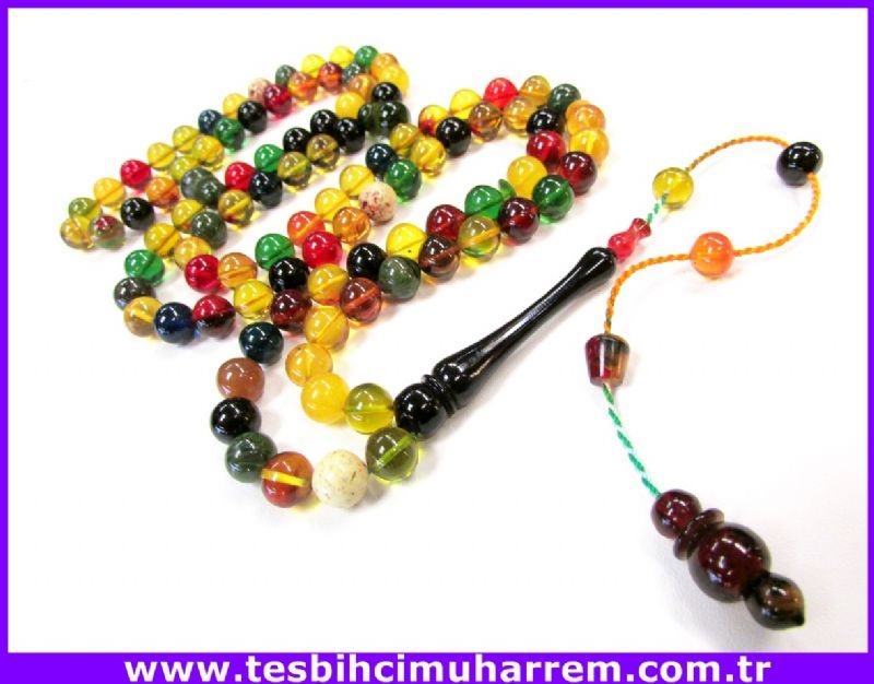 KEHRİBAR TESBİH 9x9.5 mm 99 luk RENKLİ TEŞEVVÜŞ SIKMA TESBİHAT