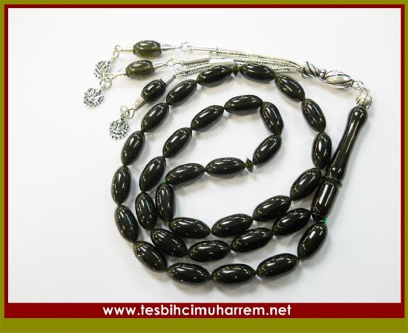 6X12 mm GÜNLÜK ÇEKİM TARZ-ÜL KALLAVİ  HARELİ YEŞİL SIKMA KEHRİBAR TESBİH