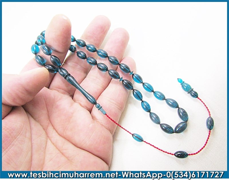 ATEŞ KEHRİBAR TESBİH 6,5*11,5 mm RAFİNERİ MAVİ