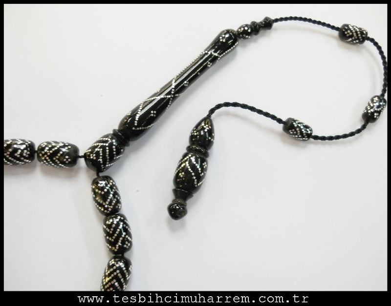 7X10.5 mm ÇEŞM-İ YÜSÜR SİYAH MERCAN TESBİH