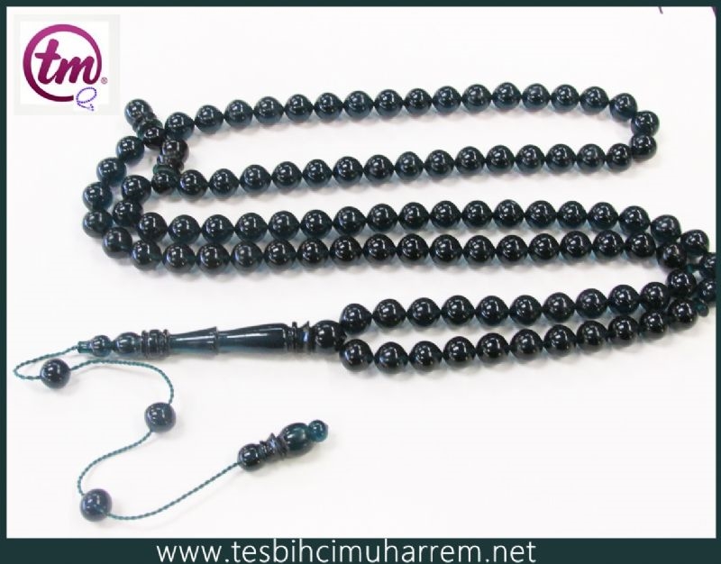 ATEŞ KEHRİBARI TESBİH 9x10 mm 99 luk PETROL YEŞİLİ TESBİHAT