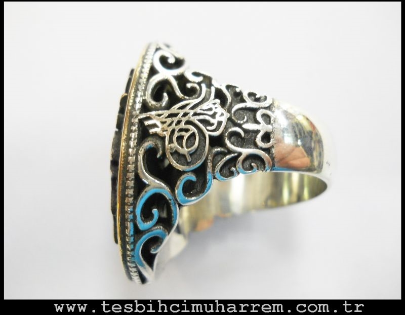 GÜMÜŞ YÜZÜK OSMANLI DEVLET ARMALI PÜSKÜRTME OKSİTLİ