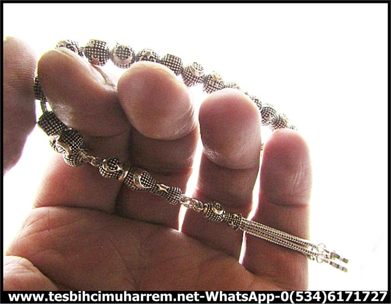 GÜMÜŞ TESBİH 6,5*7 mm AY YILDIZ MOTİF SON NEFES