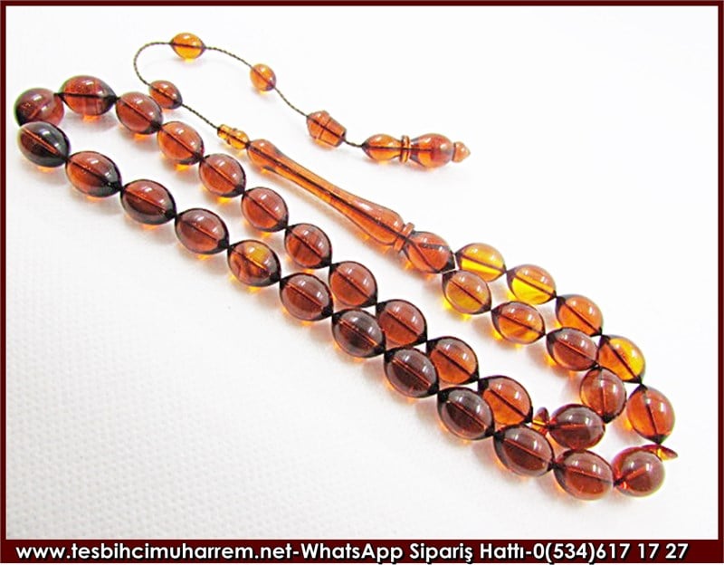  El İşçiliği Sıkma Kehribar Tesbih 9,5*13 mm Alacalı Yıldızlar