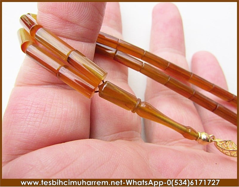 OSMANLI SIKMA KEHRİBAR 5*12 mm ALTIN PÜSKÜLLÜ NİLÜFER HATUN 