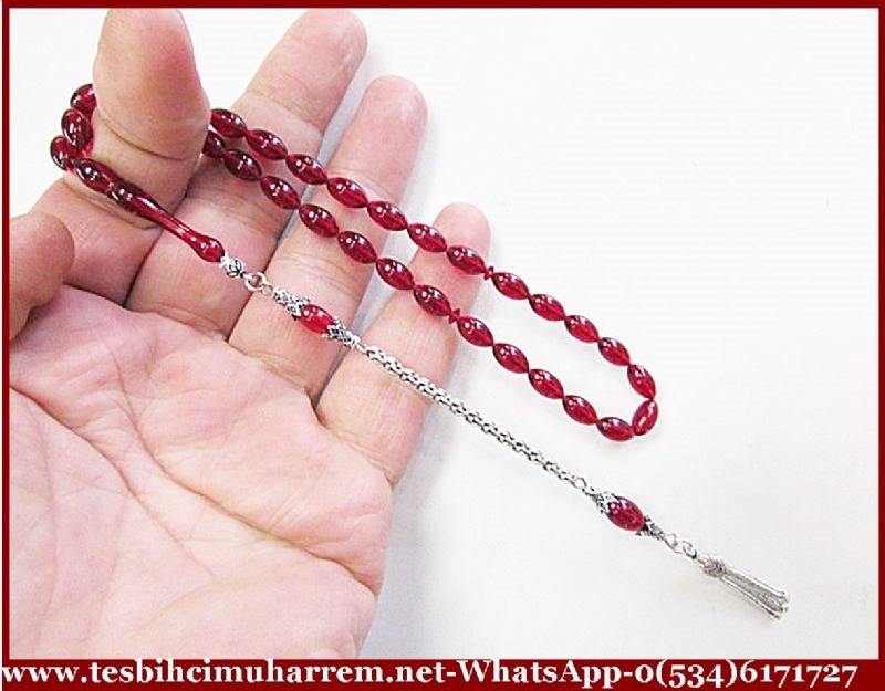 ATEŞ KEHRİBAR TESBİH 6x10 mm KAN KIRMIZISI GİBİLİ