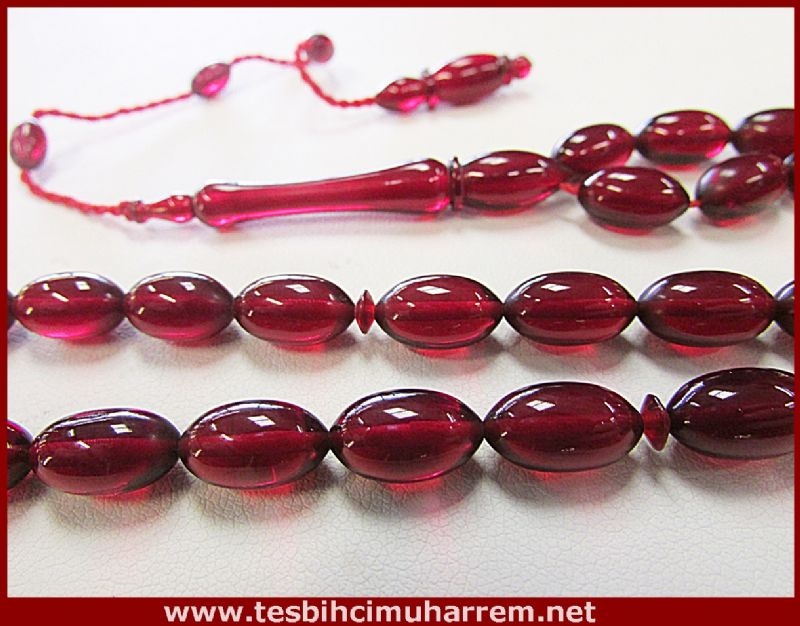 ATEŞ KEHRİBARI TESBİH 7x11.5 mm NAR KIRMIZISI BERD-İ BEYZA